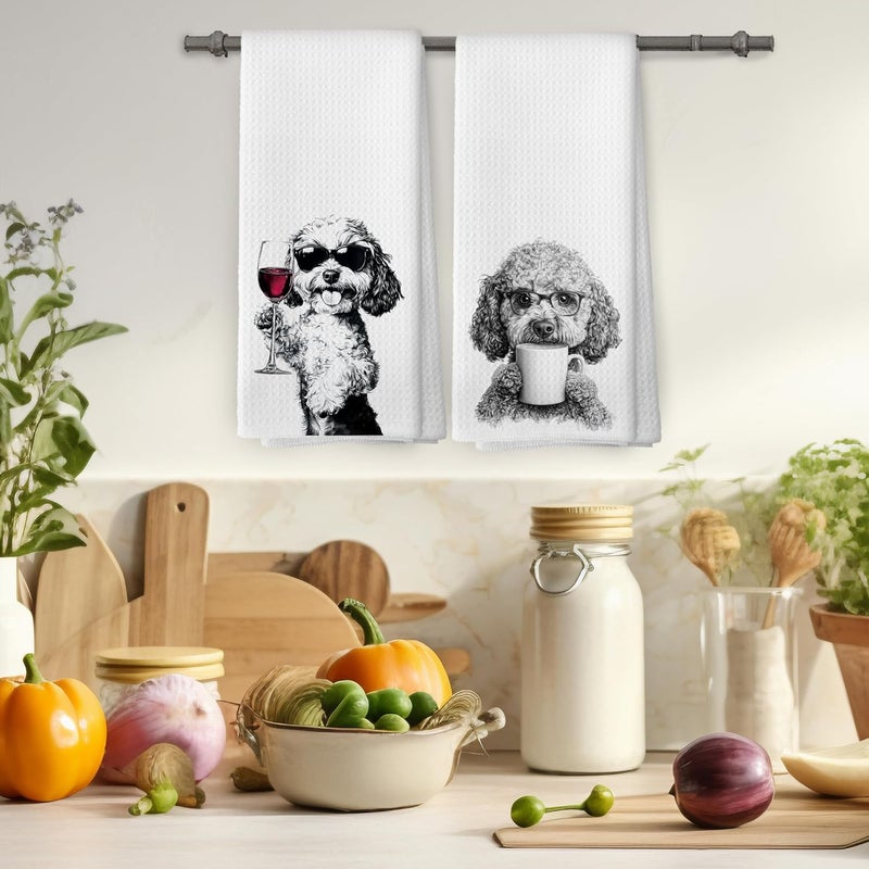 Mcehtle Funny Cockapoo Dog Kitchen Towels Set of 2, Funny Kitchen Coffee Station Wine Bar Decor, Black and White Dog Owner Hand Towel, Humor Housewarming Gift Dining Room Tea Towels 16x24 Inch - Image 4
